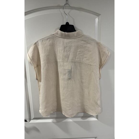 Nicole Miller Linen Top XL Beige Short Sleeve Button Pocket Boho NWT - Picture 3 of 10